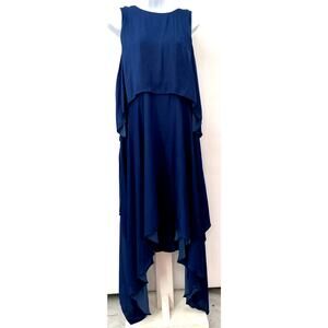Black Label by Chico's Silky Dress Flowy Asymmetrical Shark Bite Layered Keyhole